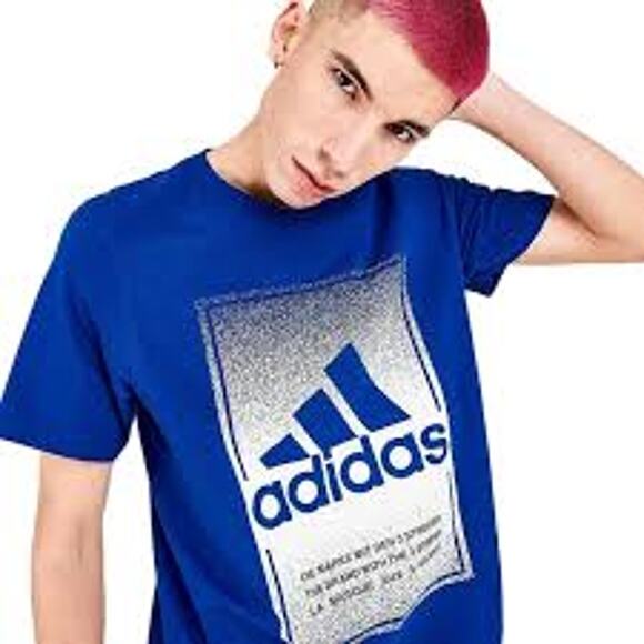 NEW Adidas Royal/White Badge Of Sport Box T-Shirt Size Small Logo Short Sleeve - Picture 1 of 5